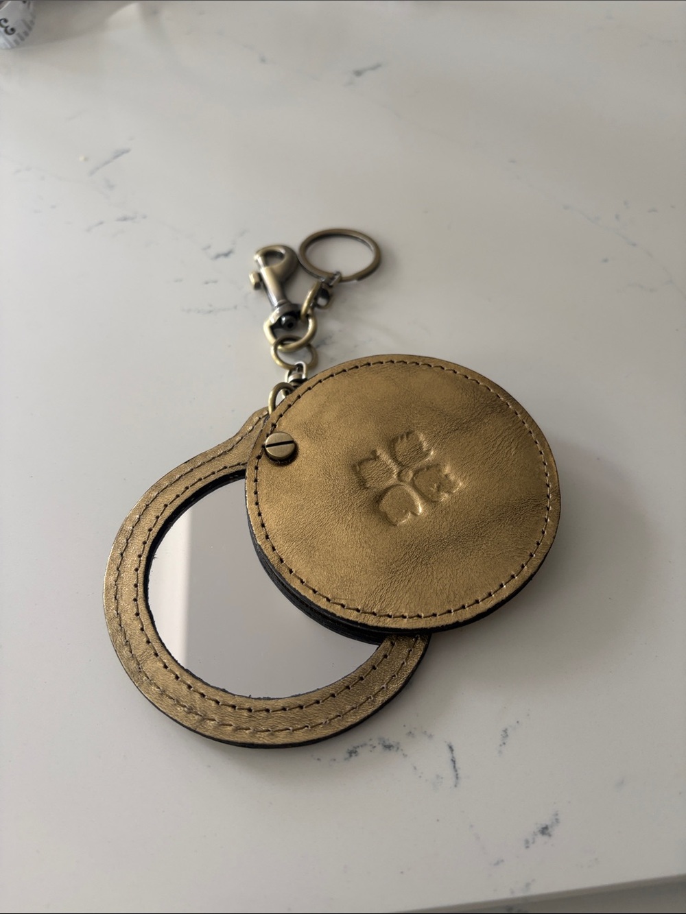 Patricia Nash Mirror Keychain in Metallic Gold Leather